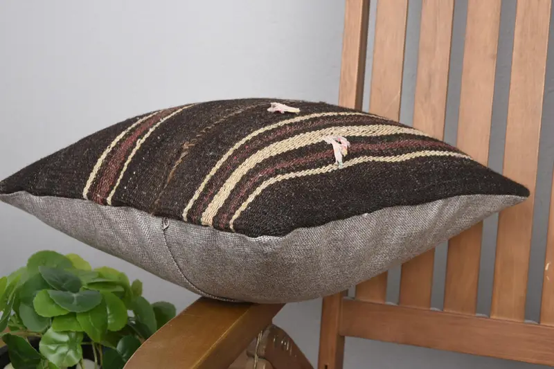 Turkish Pillow, Patio Pillow Case, Pillow for Sofa, 16x16 Brown Cushion Cover, Handmade Kilim Cushion, Christmas Pillow Sham, Pillow Cover - 6