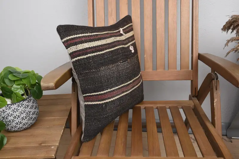 Turkish Pillow, Patio Pillow Case, Pillow for Sofa, 16x16 Brown Cushion Cover, Handmade Kilim Cushion, Christmas Pillow Sham, Pillow Cover - 2