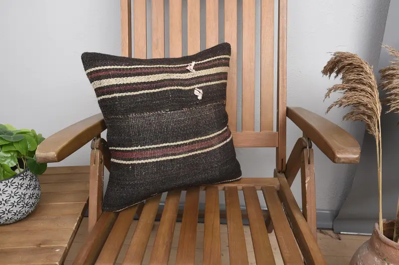 Turkish Pillow, Patio Pillow Case, Pillow for Sofa, 16x16 Brown Cushion Cover, Handmade Kilim Cushion, Christmas Pillow Sham, Pillow Cover - 1