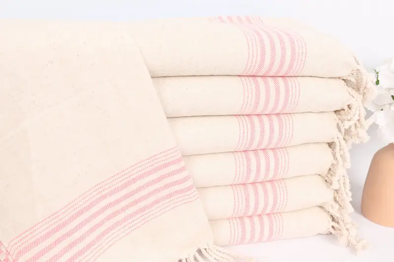 Personalized Coral Linen Dish Towel Striped, 18x36 Inches