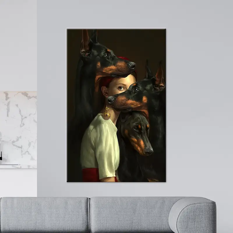 Elegante lienzo de Doberman negro: impresión artística de perro para el hogar