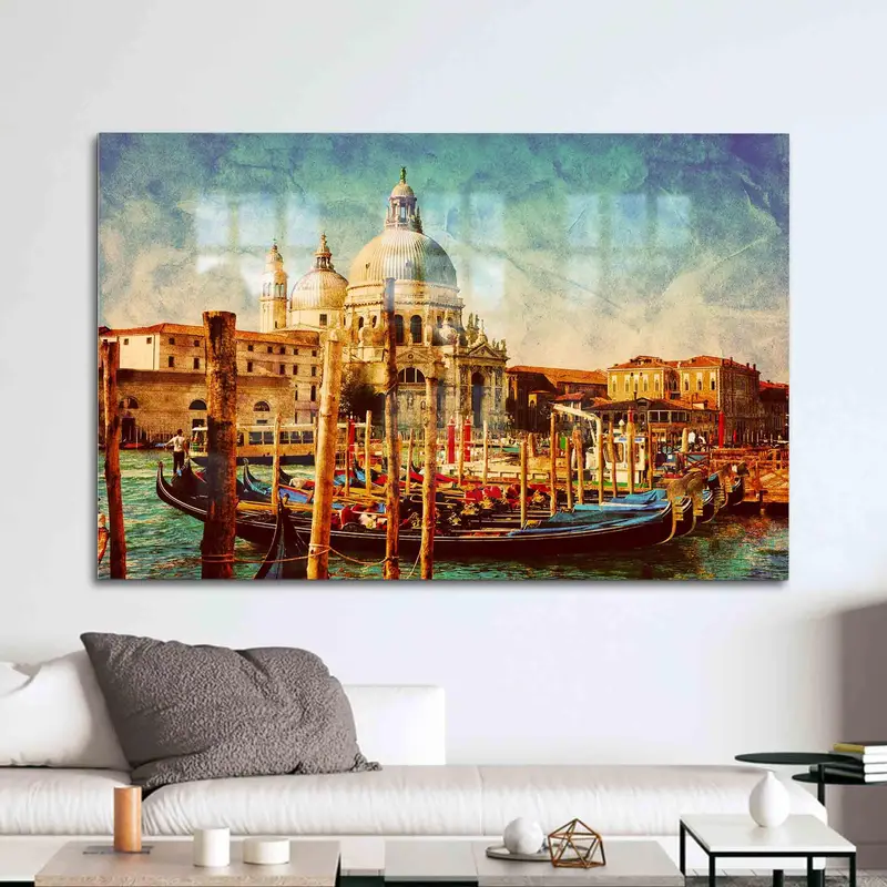 ヴィンテージ ヴェネチア風景プリント ガラス - エレガントなイタリアのデザイン
