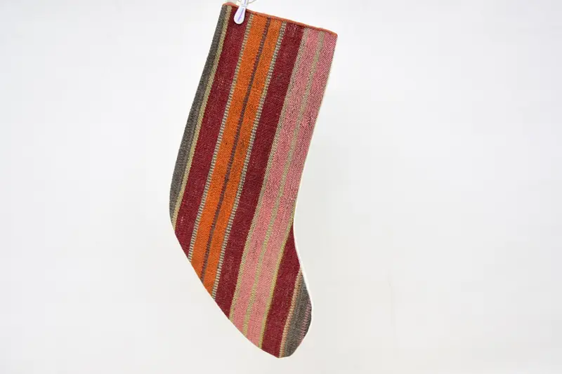 Kırmızı ve Turuncu Noel Süsleri Çorabı, 9 İnç Genişliğinde Noel Çorabı