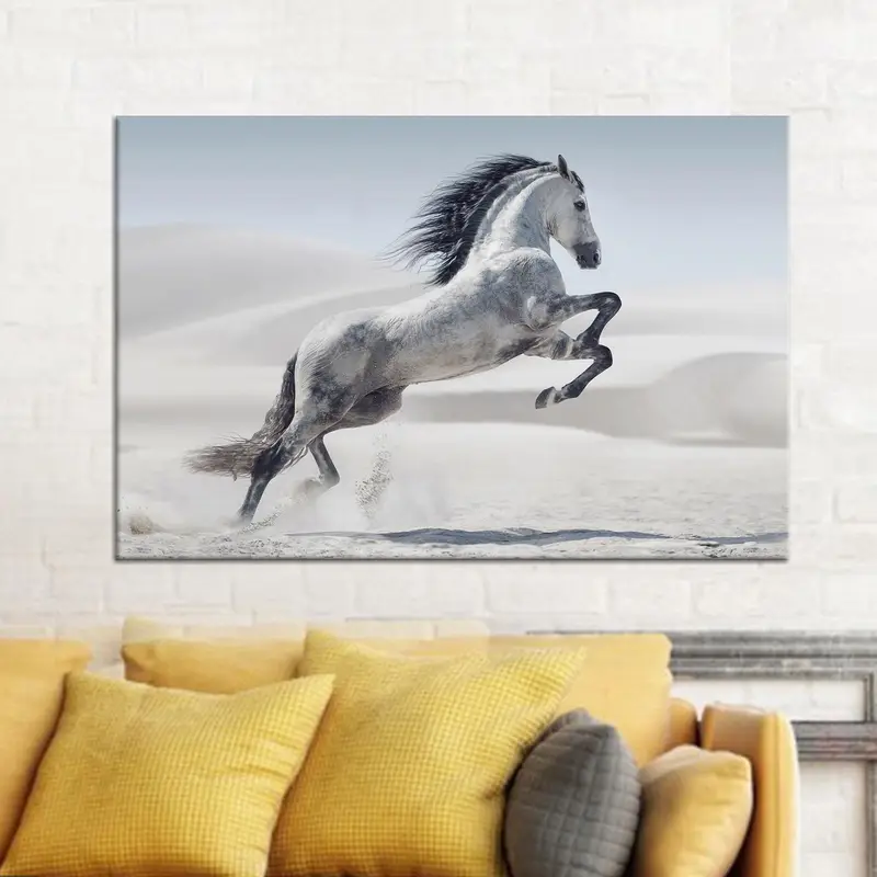 男の洞窟、農家、オフィス用のエレガントな白い馬のキャンバスアート