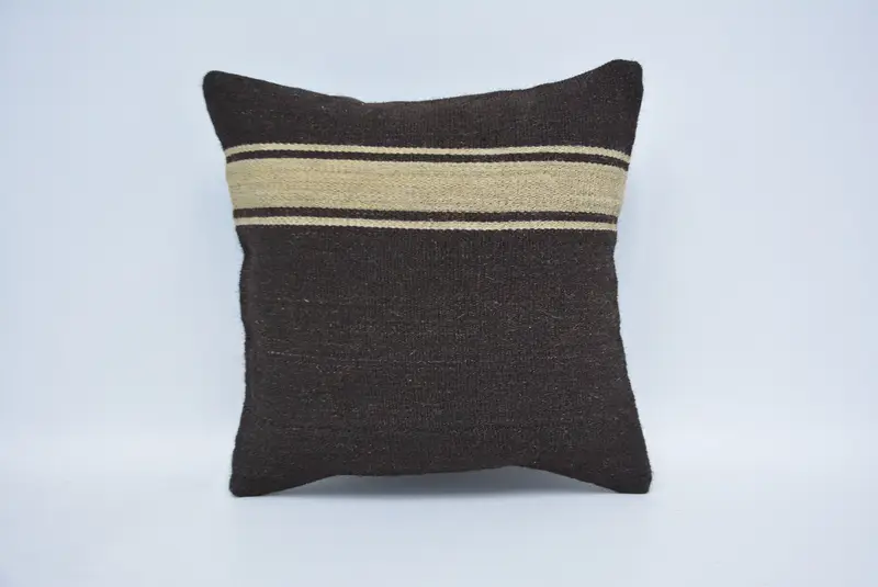 Decorative Cushion, Turkish Kilim Pillow, Turkish Pillow, Throw Kilim Pillow, Pillow Cover, Retro Pillow Cover, 14x14 Brown Cushion Cover - 1