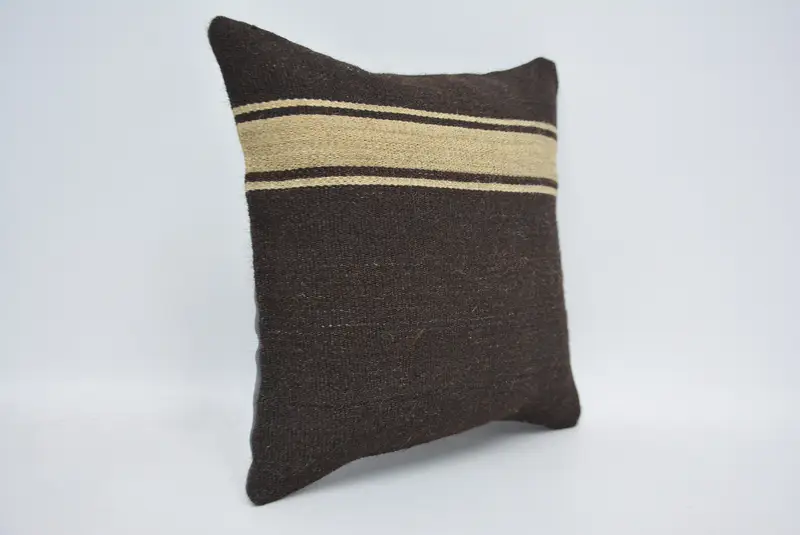 Decorative Cushion, Turkish Kilim Pillow, Turkish Pillow, Throw Kilim Pillow, Pillow Cover, Retro Pillow Cover, 14x14 Brown Cushion Cover - 3