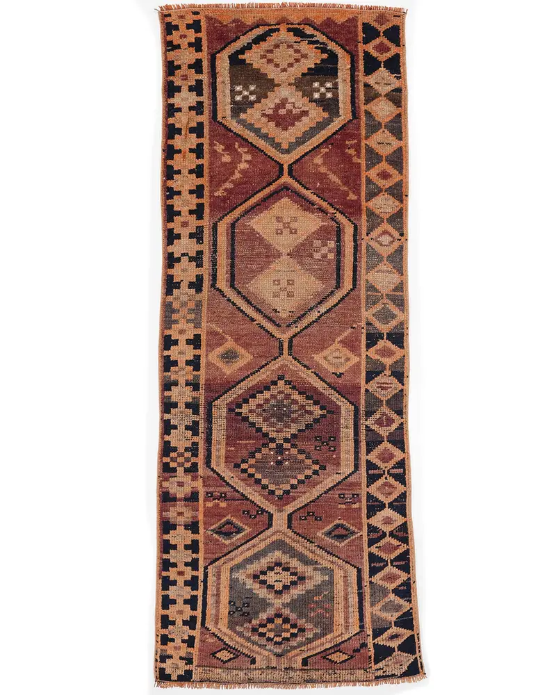 Kırmızı ve Mavi İran Halısı, 3,1x8,3 ft Zarif Dekor