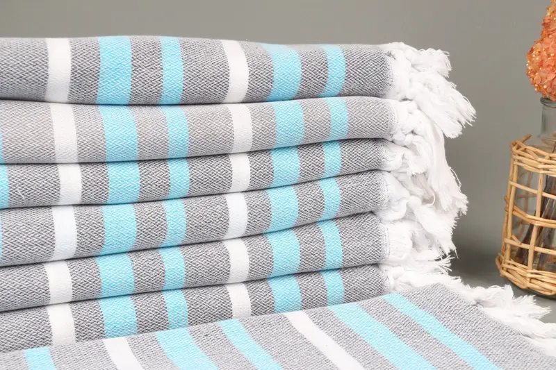 Beach Towel Custom Dark Gray-Turquoise Stripes, Organic Cotton, 40x71 Inches