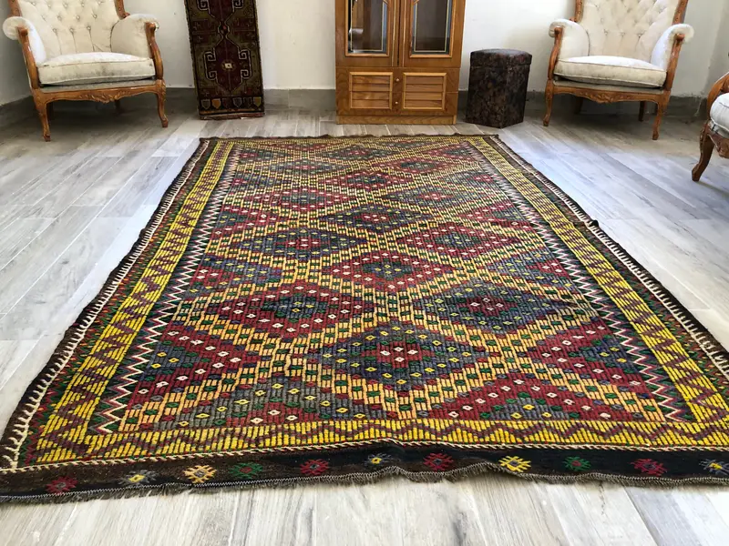 5.8x9 ft Rug, Turkish Vintage Rug, Red Blue Wool Rug - 1