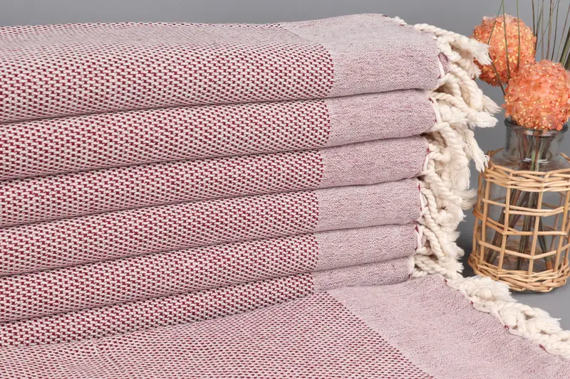 Personalized Turkish Towel Beach Burgundy Geometric, 40x71 Inches