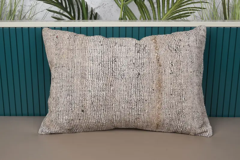 Throw Moroccan Wool Cushion, 16x24 inch TexturedBeige Pillow Case - 1