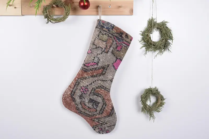 Şenlikli Kilim Noel Süsleri Çorabı, 19 İnç Tatil Çorabı