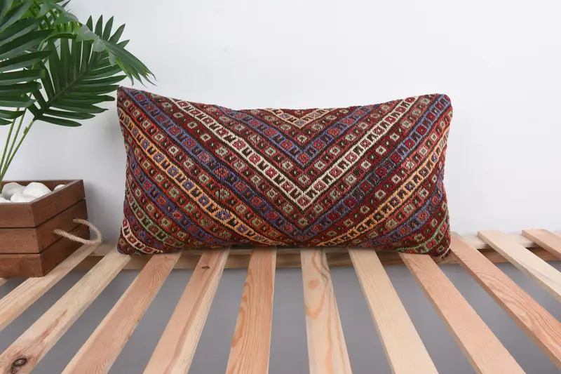 12x24 Red Pillow, Designer Throw Cushion Case, Cushion, Kilim Cushion Sham, Pillow for Couch, Bohemian Cushion Cushion Case, Kilim Pillow Cover - 1