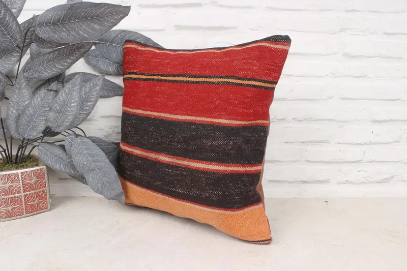 Neutral Pillow, Ikat Cushion Case, Gift Pillow, Turkish Pillow, Bohemian Cushion Pillow Sham, Cushion Cover, Antique Pillows, 16x16 Red Pillow Cover - 4