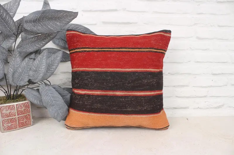 Neutral Pillow, Ikat Cushion Case, Gift Pillow, Turkish Pillow, Bohemian Cushion Pillow Sham, Cushion Cover, Antique Pillows, 16x16 Red Pillow Cover - 1