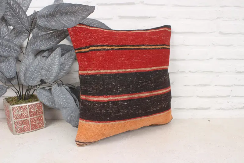 Neutral Pillow, Ikat Cushion Case, Gift Pillow, Turkish Pillow, Bohemian Cushion Pillow Sham, Cushion Cover, Antique Pillows, 16x16 Red Pillow Cover - 3