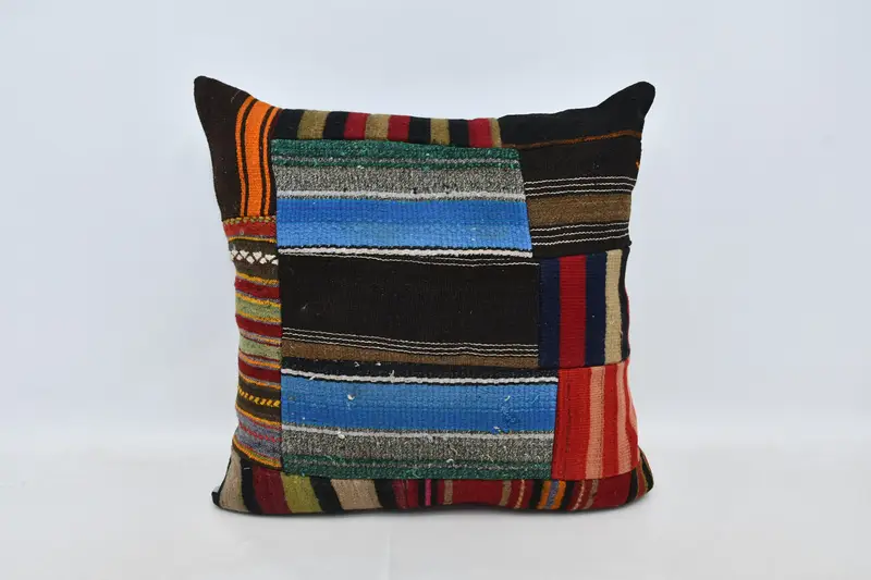 Handmade Rug Seat Pillow Cover, Cushion, 28x28 Brown Pillow, Turkish Pillow, Handwoven Pillow, Turkish Kilim Pillow, Throw Kilim Pillow - 1
