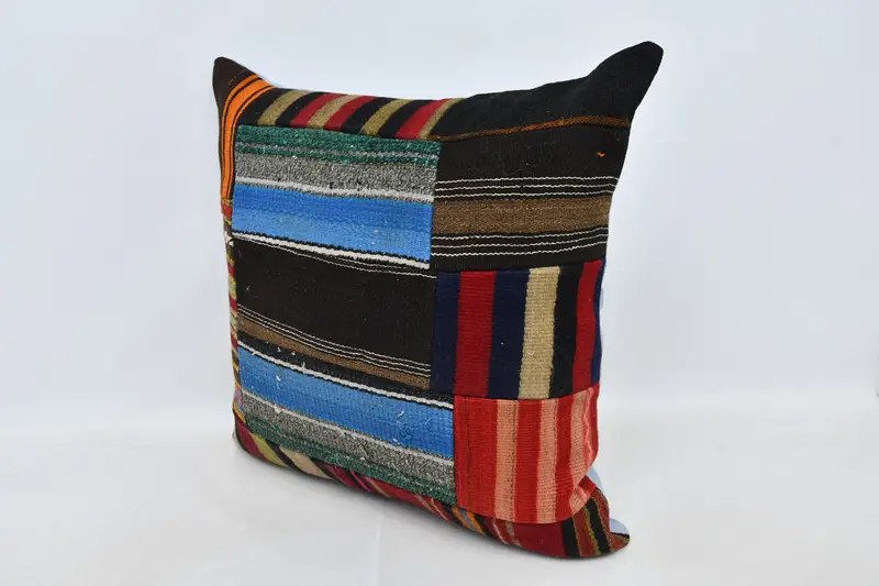 Handmade Rug Seat Pillow Cover, Cushion, 28x28 Brown Pillow, Turkish Pillow, Handwoven Pillow, Turkish Kilim Pillow, Throw Kilim Pillow - 4