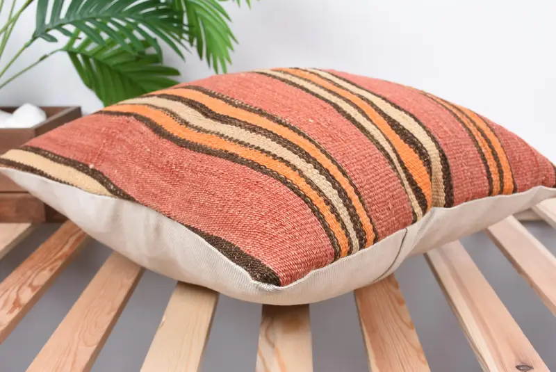 Boho Pillow, Ethnic Pillow Cover Pillow Case, Cushion Cover, Antique Pillows, Boho Pillow Sham Cover, 18x18 Orange Cushion Case, Ikat Cushion Case - 6