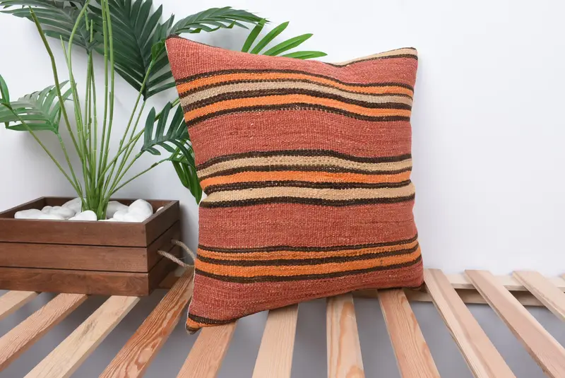 Boho Pillow, Ethnic Pillow Cover Pillow Case, Cushion Cover, Antique Pillows, Boho Pillow Sham Cover, 18x18 Orange Cushion Case, Ikat Cushion Case - 4