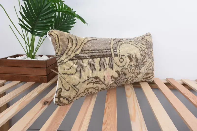 Shabby Chic Cushion Cover, Pillow for Couch, Turkish Pillow, Vintage Kilim Throw Pillow, Cushion, 12x24 Beige Cushion Cover - 4