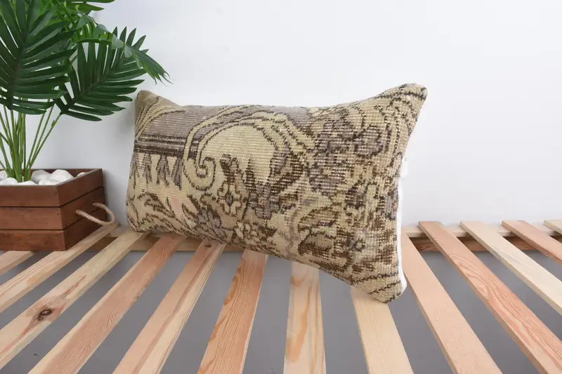 Shabby Chic Cushion Cover, Pillow for Couch, Turkish Pillow, Vintage Kilim Throw Pillow, Cushion, 12x24 Beige Cushion Cover - 5