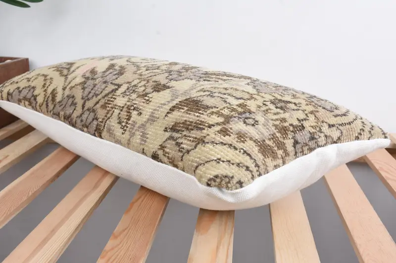 Shabby Chic Cushion Cover, Pillow for Couch, Turkish Pillow, Vintage Kilim Throw Pillow, Cushion, 12x24 Beige Cushion Cover - 6