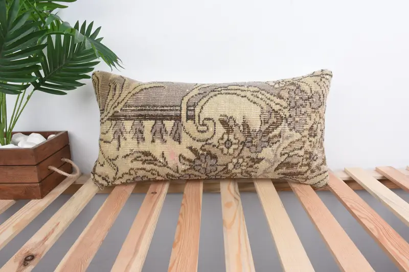 Shabby Chic Cushion Cover, Pillow for Couch, Turkish Pillow, Vintage Kilim Throw Pillow, Cushion, 12x24 Beige Cushion Cover - 1