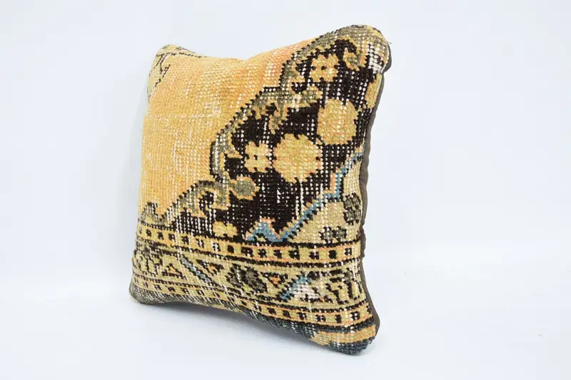 Kilim Pillow, Antique Pillows, Kilim Cushion Sham, Pillow Cover, 12x12 Yellow Cushion Case, Ethnic Pillow - 4