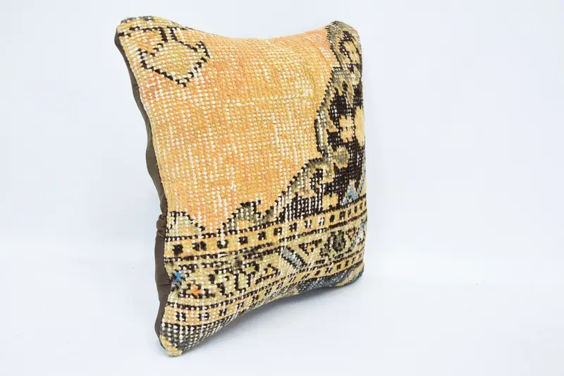 Kilim Pillow, Antique Pillows, Kilim Cushion Sham, Pillow Cover, 12x12 Yellow Cushion Case, Ethnic Pillow - 3
