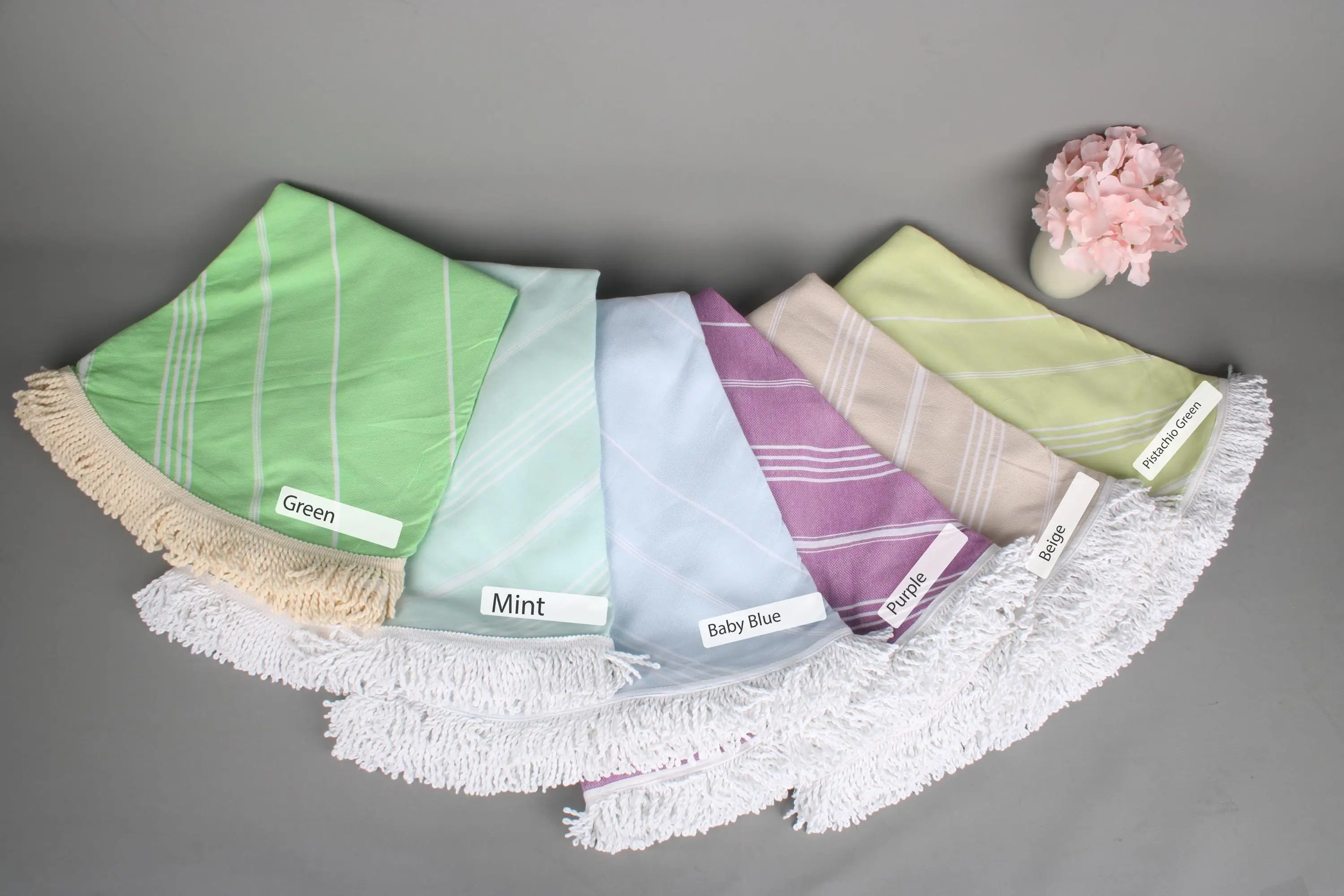 Monogram Turkish Towel Organic Cotton Beige Stripes, 63x63 Inches - 1