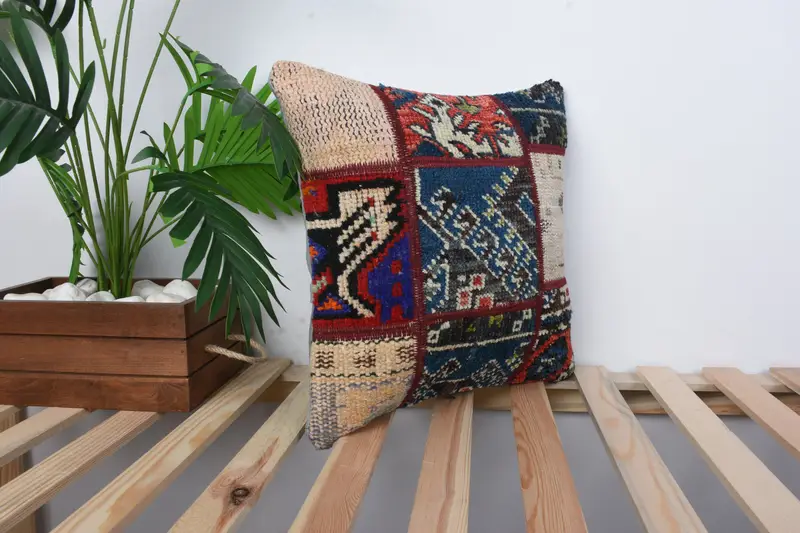 Boho Pillow, Home Decor Pillow, Couch Cushion, 16x16 Blue Pillow Case, Cushion Case, Vintage Pillow, Pet Cushion Case, Bohemian Cushion Cushion Case - 4