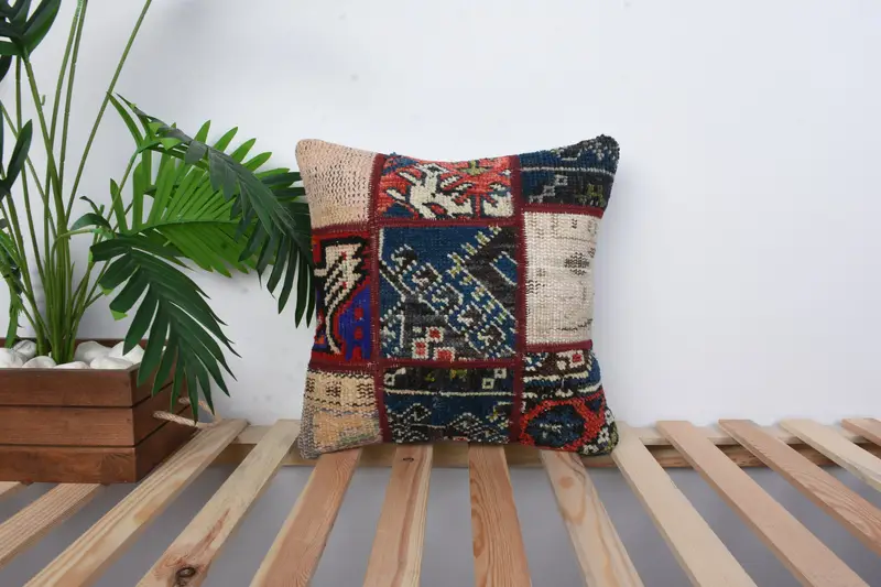 Boho Pillow, Home Decor Pillow, Couch Cushion, 16x16 Blue Pillow Case, Cushion Case, Vintage Pillow, Pet Cushion Case, Bohemian Cushion Cushion Case - 1