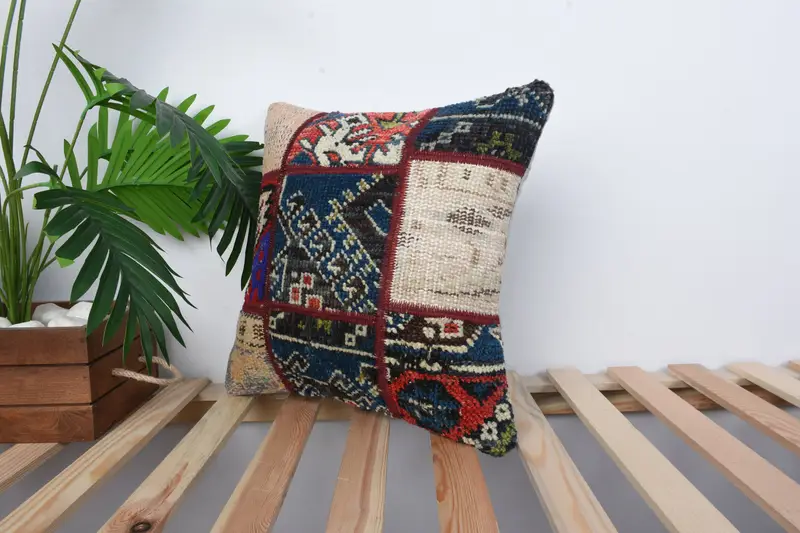 Boho Pillow, Home Decor Pillow, Couch Cushion, 16x16 Blue Pillow Case, Cushion Case, Vintage Pillow, Pet Cushion Case, Bohemian Cushion Cushion Case - 5