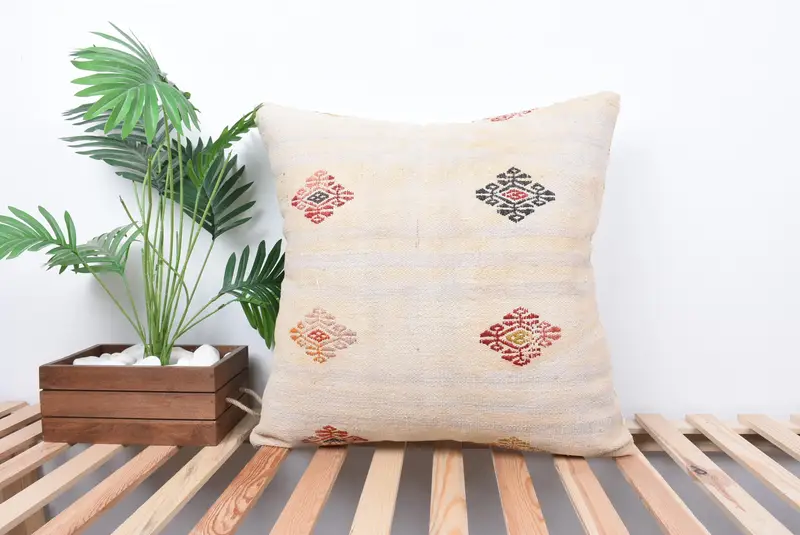 Ethnic Pillow, Pillow Cover, Kilim Pillow Cover, Ethnical Kilim Rug Pillow, Authentic Pillow Case, 24x24 White Pillow Sham, Gift Pillow - 1