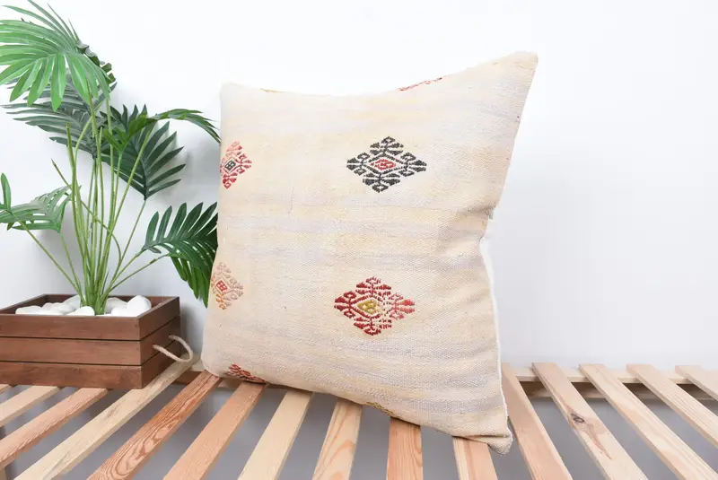 Ethnic Pillow, Pillow Cover, Kilim Pillow Cover, Ethnical Kilim Rug Pillow, Authentic Pillow Case, 24x24 White Pillow Sham, Gift Pillow - 5