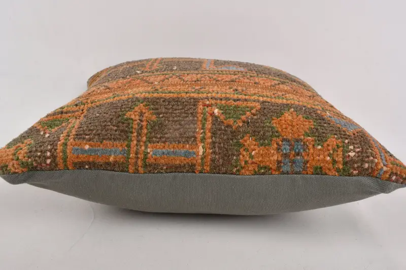 Cushion, Boho Pillow Sham Cover, Pillow for Sofa, Comfy Throw Pillow Cover, Retro Pillow Case, Kilim Cushion Sham, 16x16 Orange Pillow Sham - 5