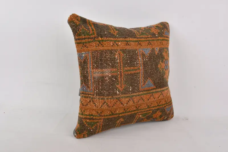 Cushion, Boho Pillow Sham Cover, Pillow for Sofa, Comfy Throw Pillow Cover, Retro Pillow Case, Kilim Cushion Sham, 16x16 Orange Pillow Sham - 2