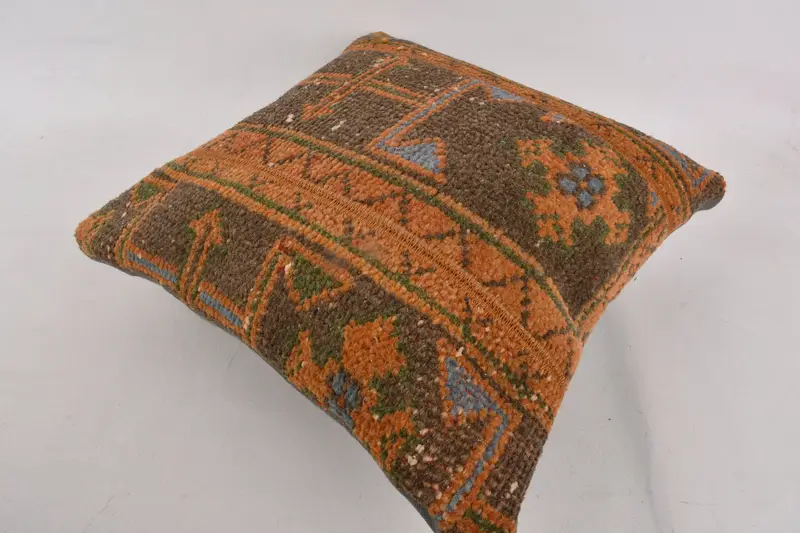 Cushion, Boho Pillow Sham Cover, Pillow for Sofa, Comfy Throw Pillow Cover, Retro Pillow Case, Kilim Cushion Sham, 16x16 Orange Pillow Sham - 6