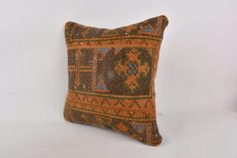 Cushion, Boho Pillow Sham Cover, Pillow for Sofa, Comfy Throw Pillow Cover, Retro Pillow Case, Kilim Cushion Sham, 16x16 Orange Pillow Sham - 3
