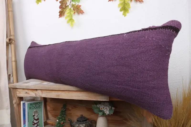 Natural Pillow, 12x43 Purple Cushion Cover, Boho Pillow, Vintage Pillow, Throw Kilim Pillow, Cushion Case, Accent Cushion Cover - 4