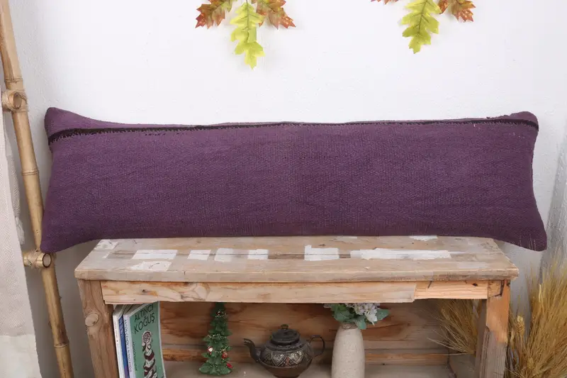 Natural Pillow, 12x43 Purple Cushion Cover, Boho Pillow, Vintage Pillow, Throw Kilim Pillow, Cushion Case, Accent Cushion Cover - 2