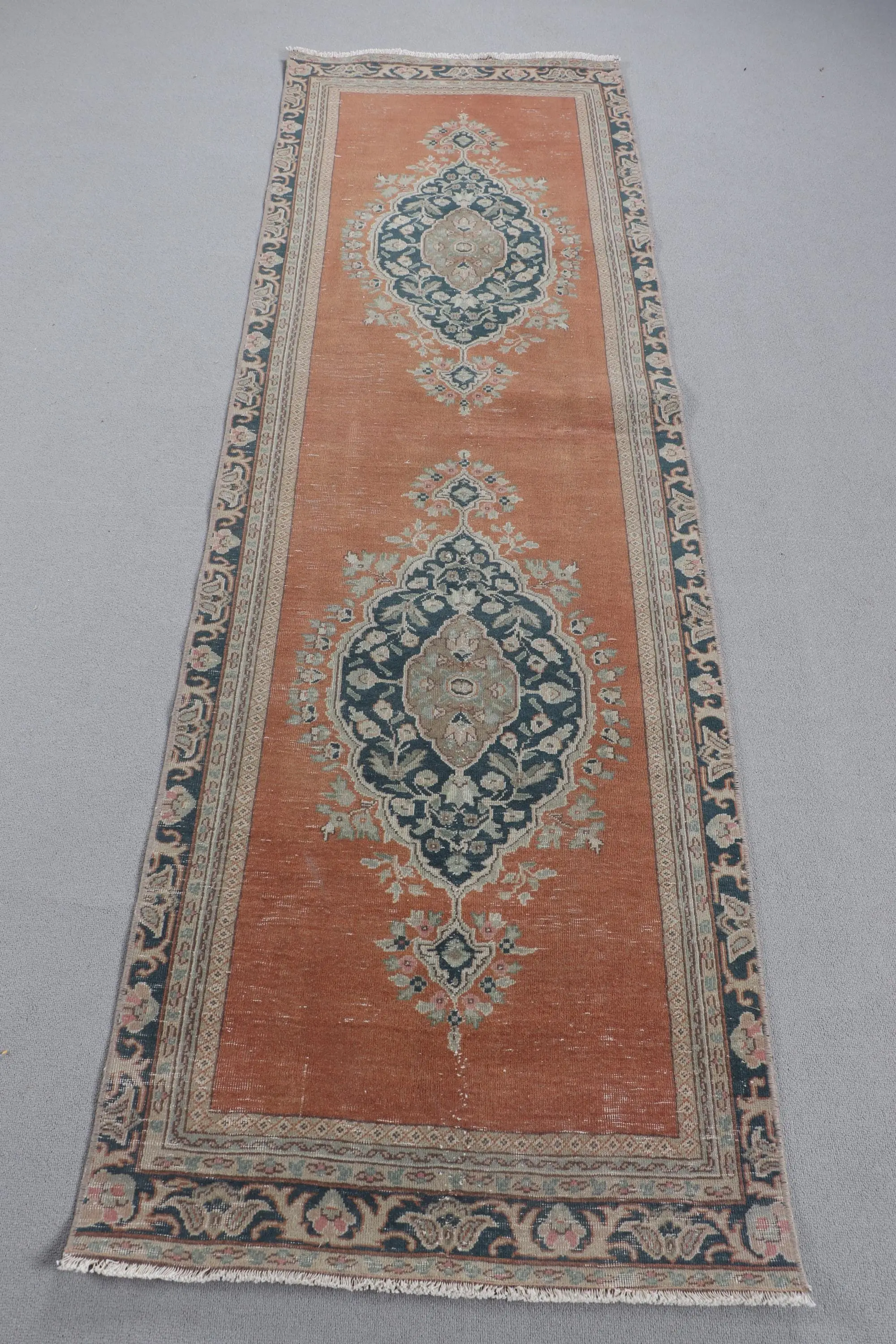2.6x8.3 ft Turkish Rug, Runner Vintage Rug, Brown Polka dot Rug - 1