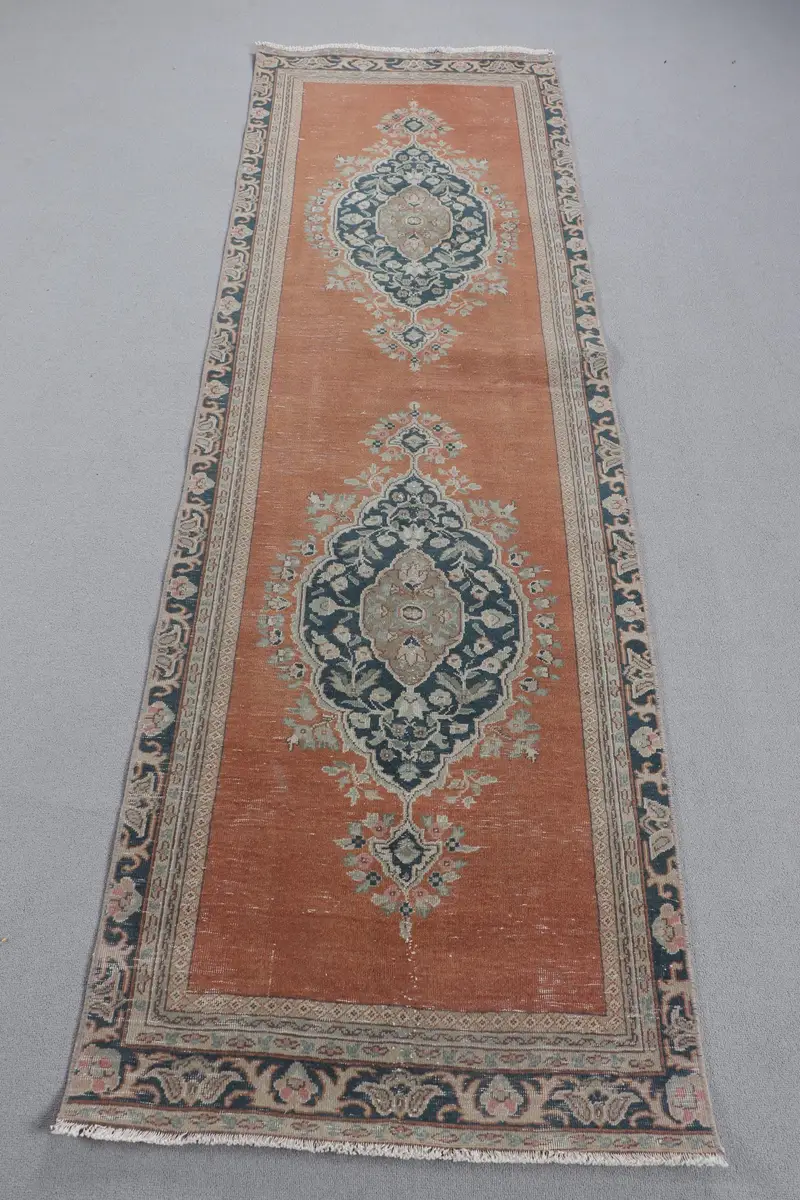 Vibrant Orange & Blue Rug, 2,6x8,3 ft Polka Dot Design