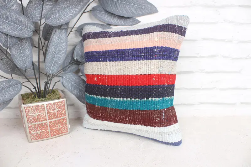 Home Decor Pillow, Neutral Throw Cushion Cover, Turkish Kilim Pillow, Boho Throw Pillow Cover, Cushion Cover, 12x12 Blue Pillow Sham, Kilim Pillow - 7