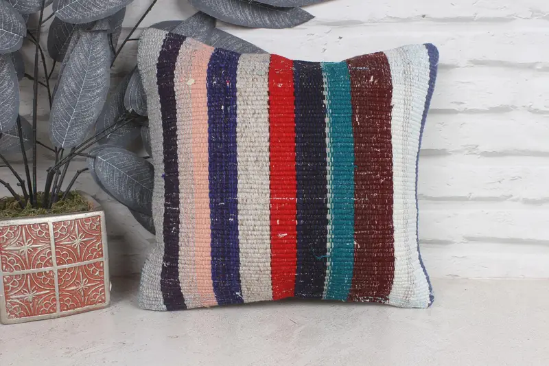 Home Decor Pillow, Neutral Throw Cushion Cover, Turkish Kilim Pillow, Boho Throw Pillow Cover, Cushion Cover, 12x12 Blue Pillow Sham, Kilim Pillow - 1