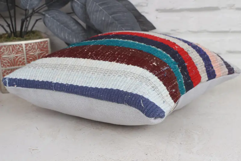 Home Decor Pillow, Neutral Throw Cushion Cover, Turkish Kilim Pillow, Boho Throw Pillow Cover, Cushion Cover, 12x12 Blue Pillow Sham, Kilim Pillow - 4