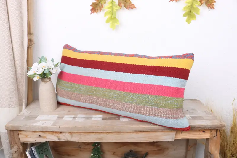 Pillow for Couch, Kilim Cushion Sham, 12x24 Pink Pillow, Cushion Cover, Pillow for Sofa, Boho Throw Pillow Cover, Hippie Throw Pillow Cover - 4