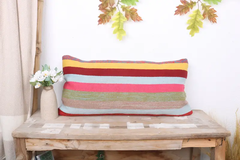 Pillow for Couch, Kilim Cushion Sham, 12x24 Pink Pillow, Cushion Cover, Pillow for Sofa, Boho Throw Pillow Cover, Hippie Throw Pillow Cover - 1