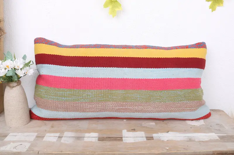 Pillow for Couch, Kilim Cushion Sham, 12x24 Pink Pillow, Cushion Cover, Pillow for Sofa, Boho Throw Pillow Cover, Hippie Throw Pillow Cover - 2